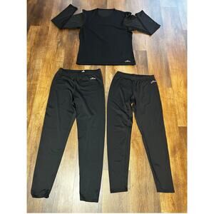 HOT CHILLYS Black Men's Base Layer Top & 2 Bottoms Thermal Underwear Set